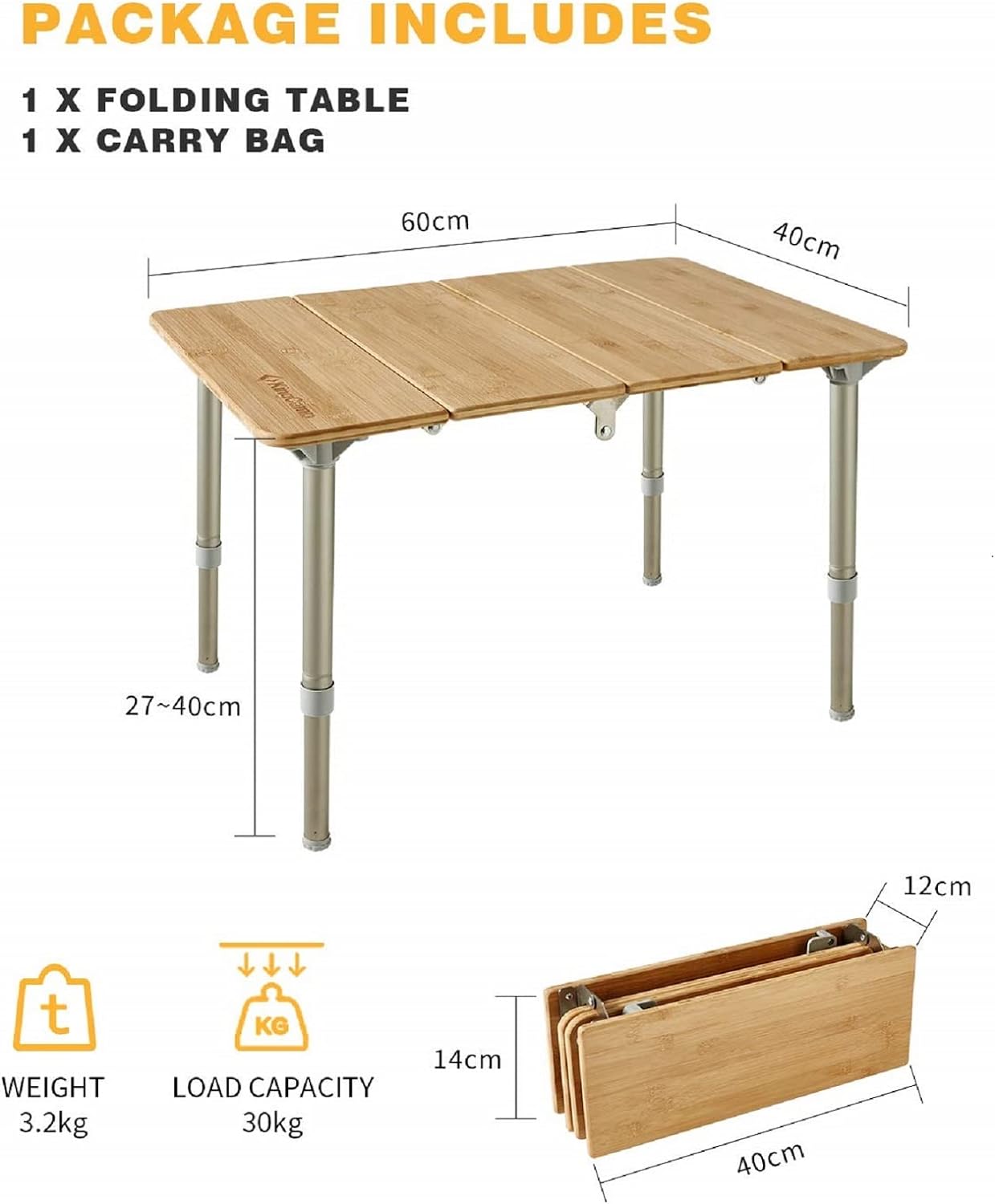 KingCamp BAMBOO 60 x 40 cm Campingtisch - Obelink.de