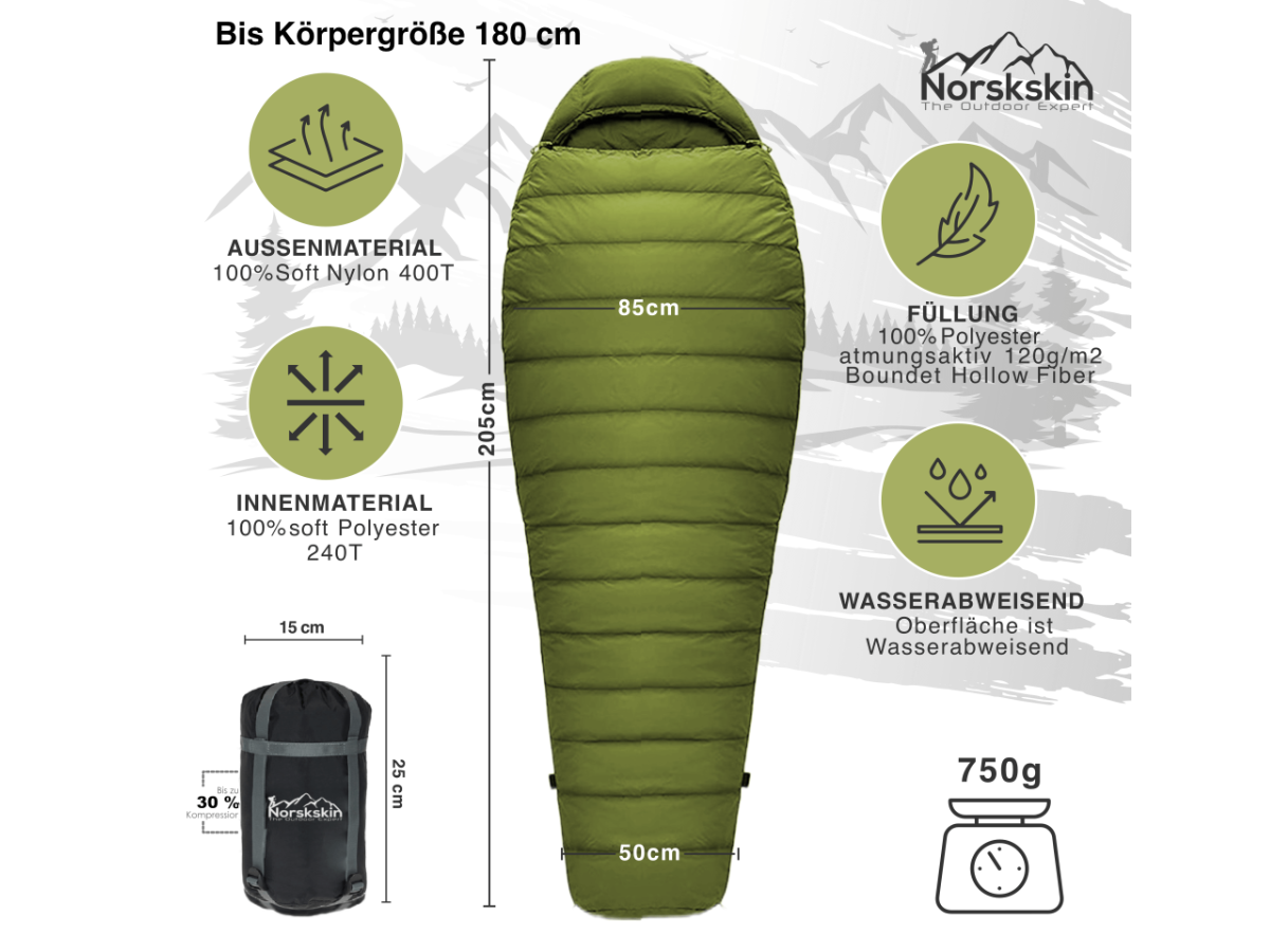 Norskskin Ultralight 800 R Mumienschlafsack - Green - Obelink.de