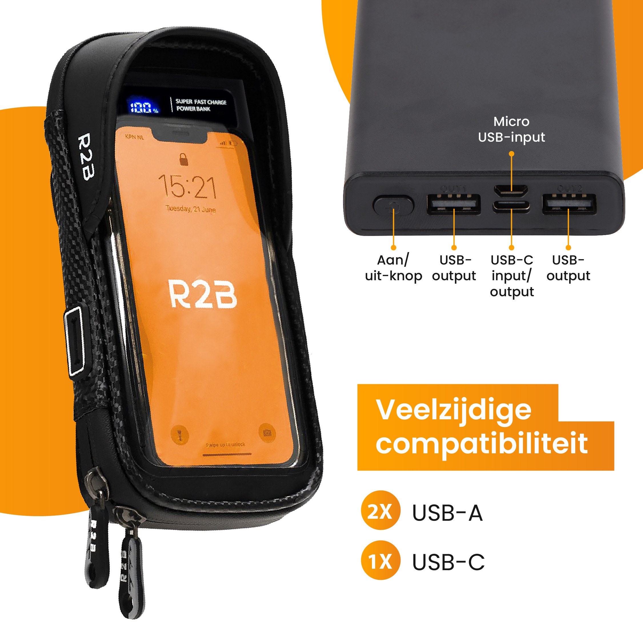R2B Fahrrad-Handyhalterung + Powerbank 10.000 mAh - Obelink.de