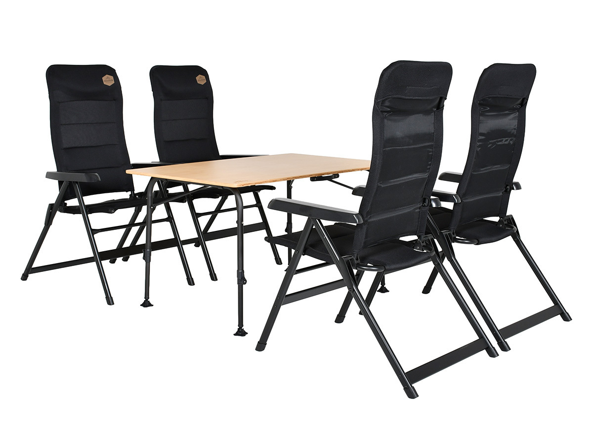 Obelink Bamboo Stabiel 120 und Ambassador Black Tisch mit Klappstühle