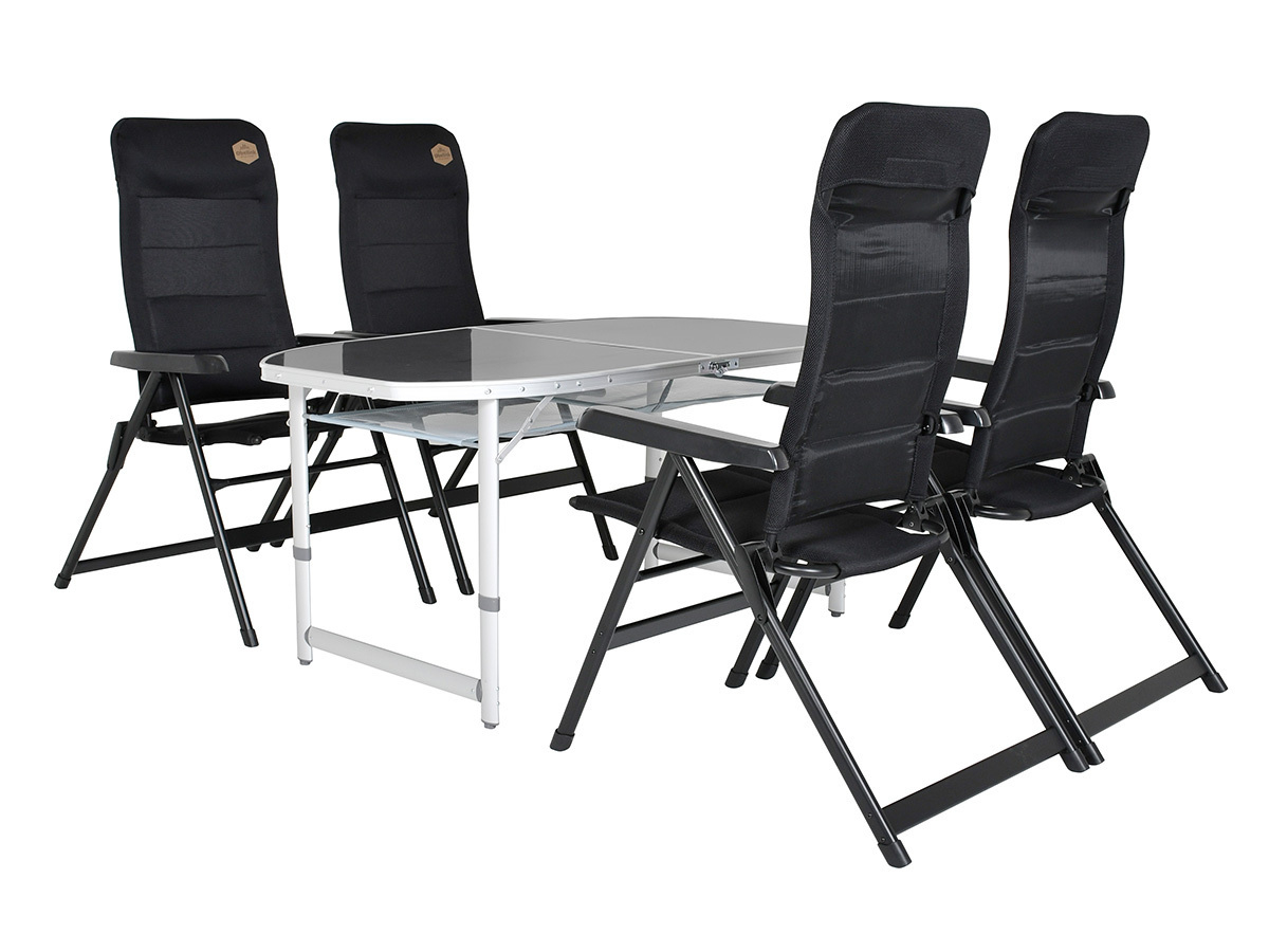 Obelink Cyprus 150 Grey und Ambassador Black Tisch mit Klappstühle