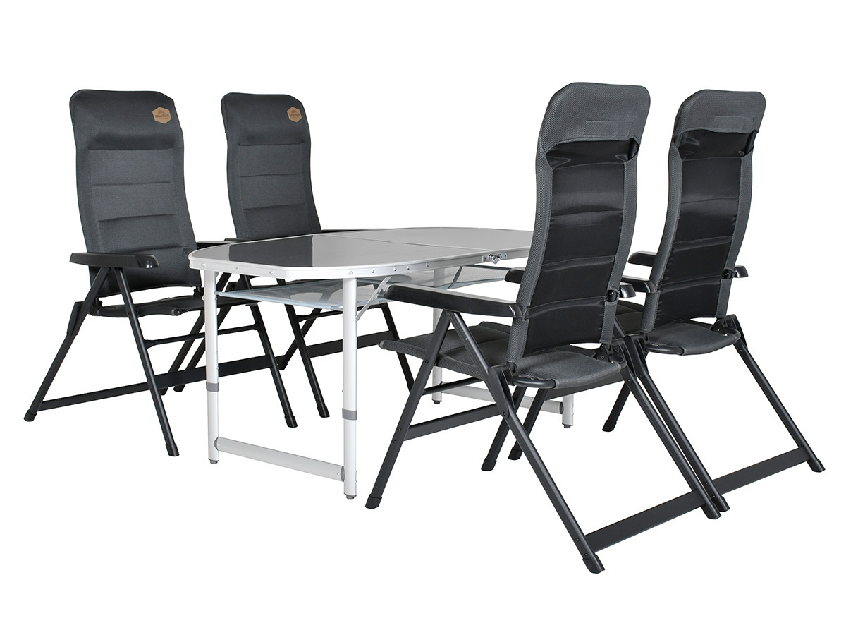 Obelink Cyprus 150 Grey und Ambassador Grey Tisch mit Klappstühle
