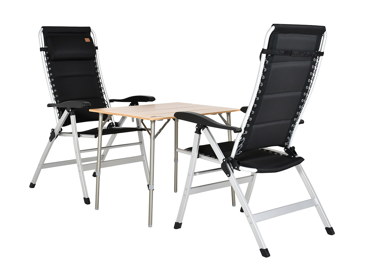 Obelink Bamboo Compact 80 und Pinto Soft Tisch mit Klappstühle