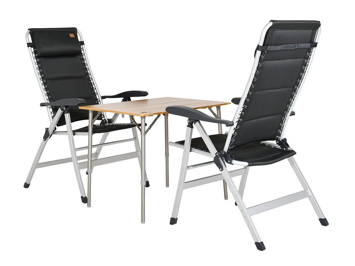 Obelink Bamboo Compact 80 und Prestige Tisch mit Klappstühlen