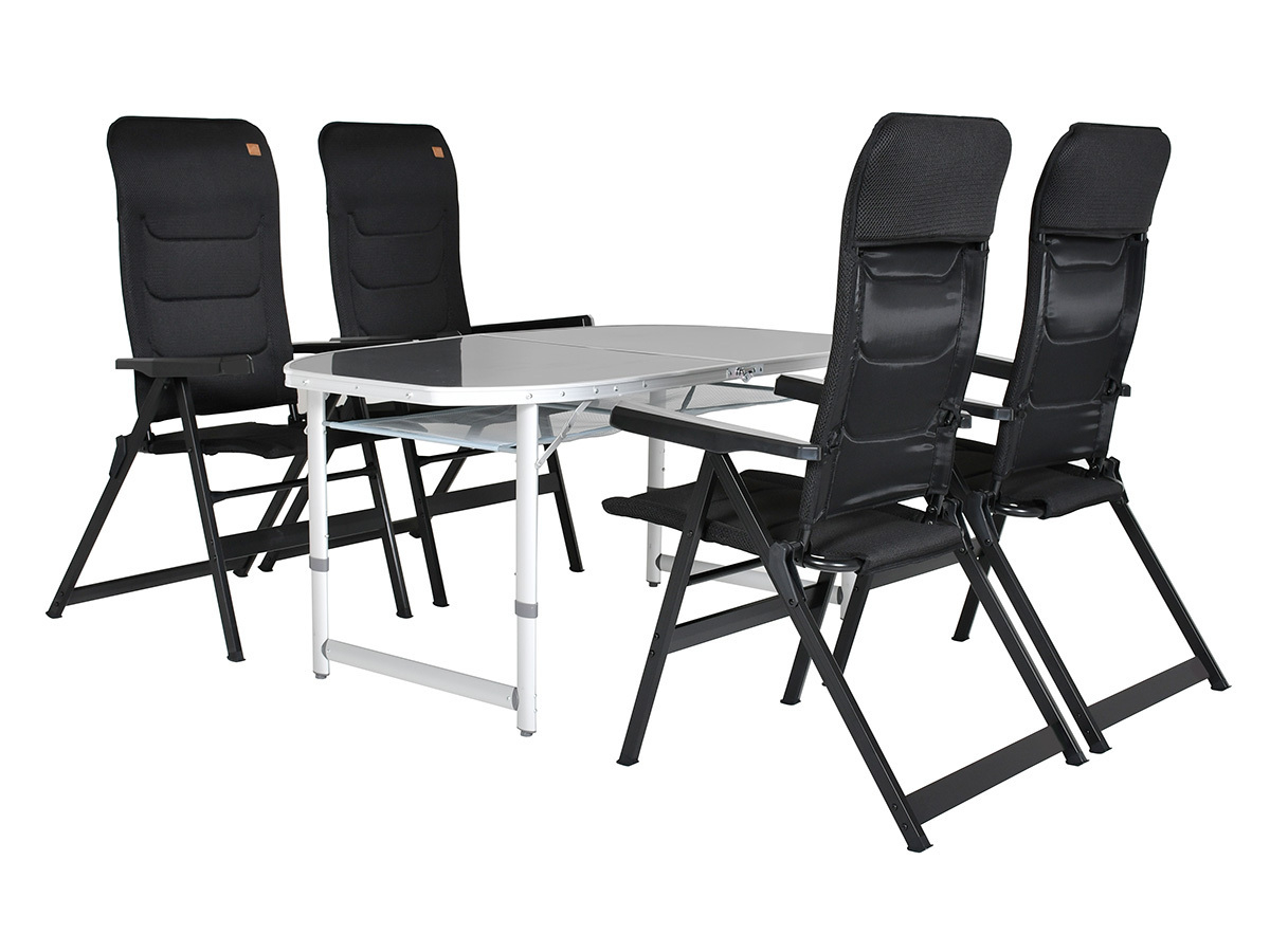 Obelink Cyprus 150 Grey und Queen Luxe 3D Black Tisch mit Klappstühle